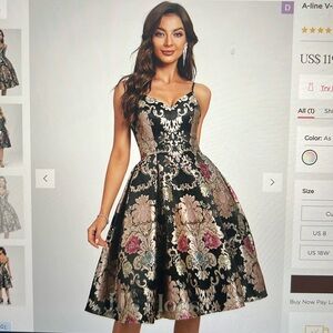 JJs House Black and Gold Floral A-line Dress